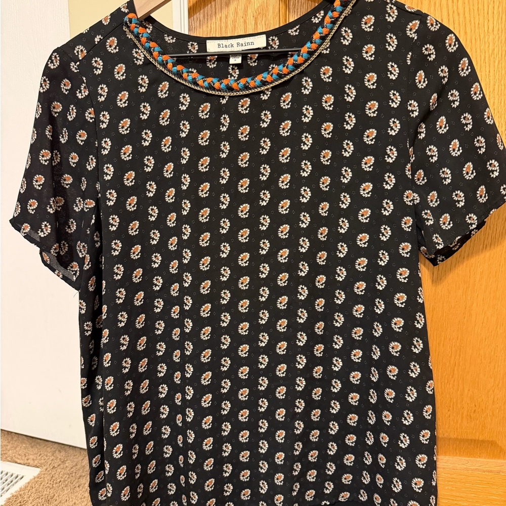 Black Rainn Black and Orange Floral Blouse